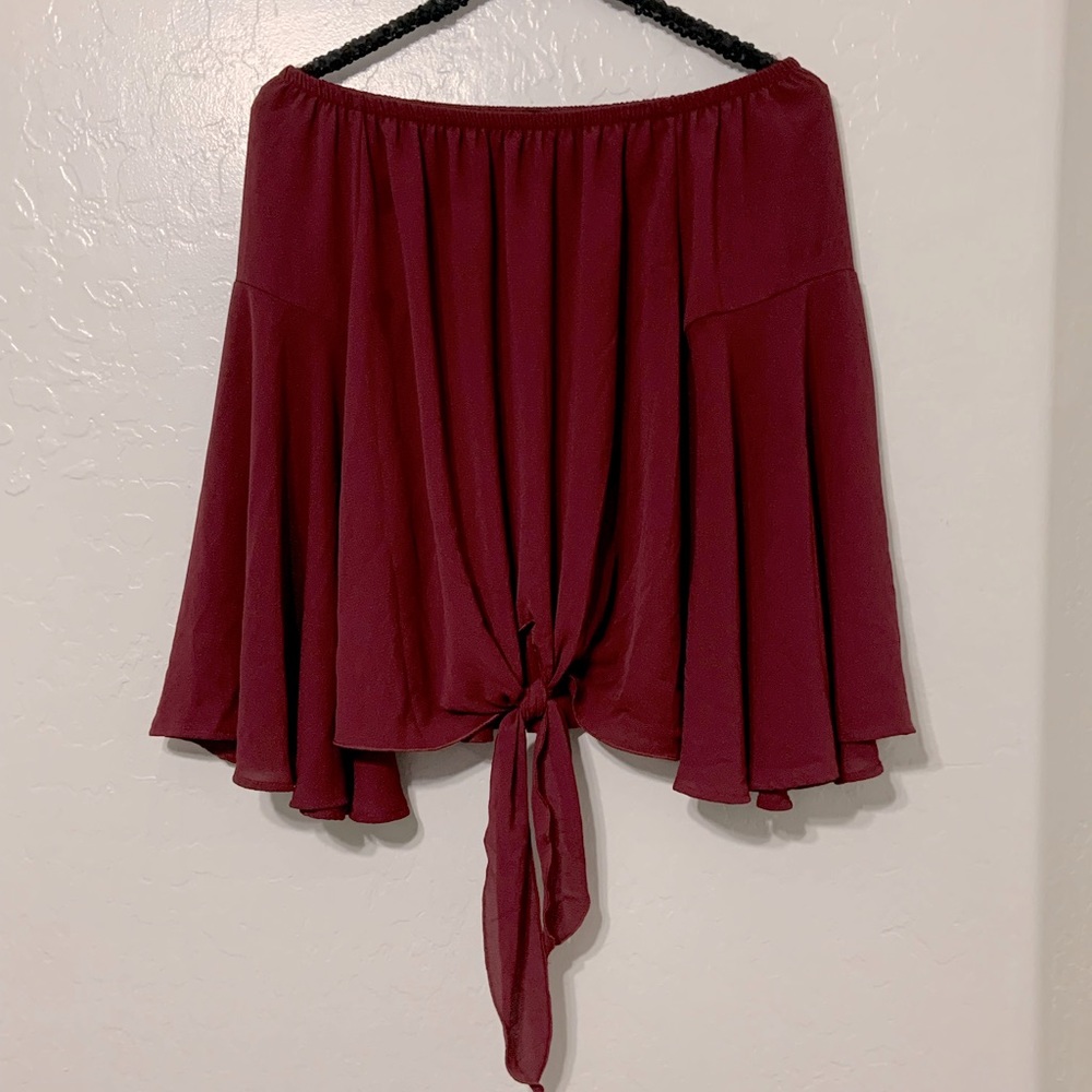 Vici off the shoulder tie front blouse